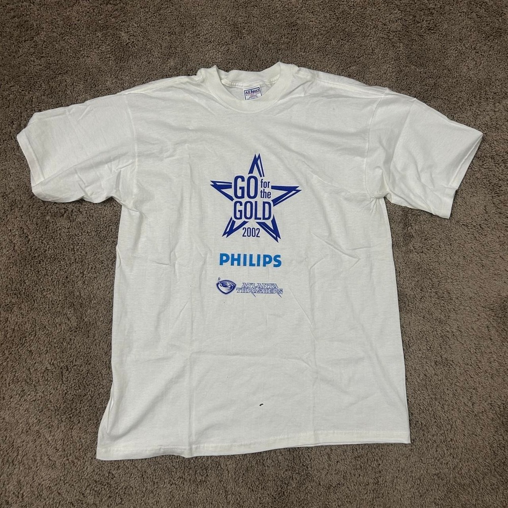 Vintage 2002 Atlanta Thrashers Go for the Gold Shirt All Sport USA XL White